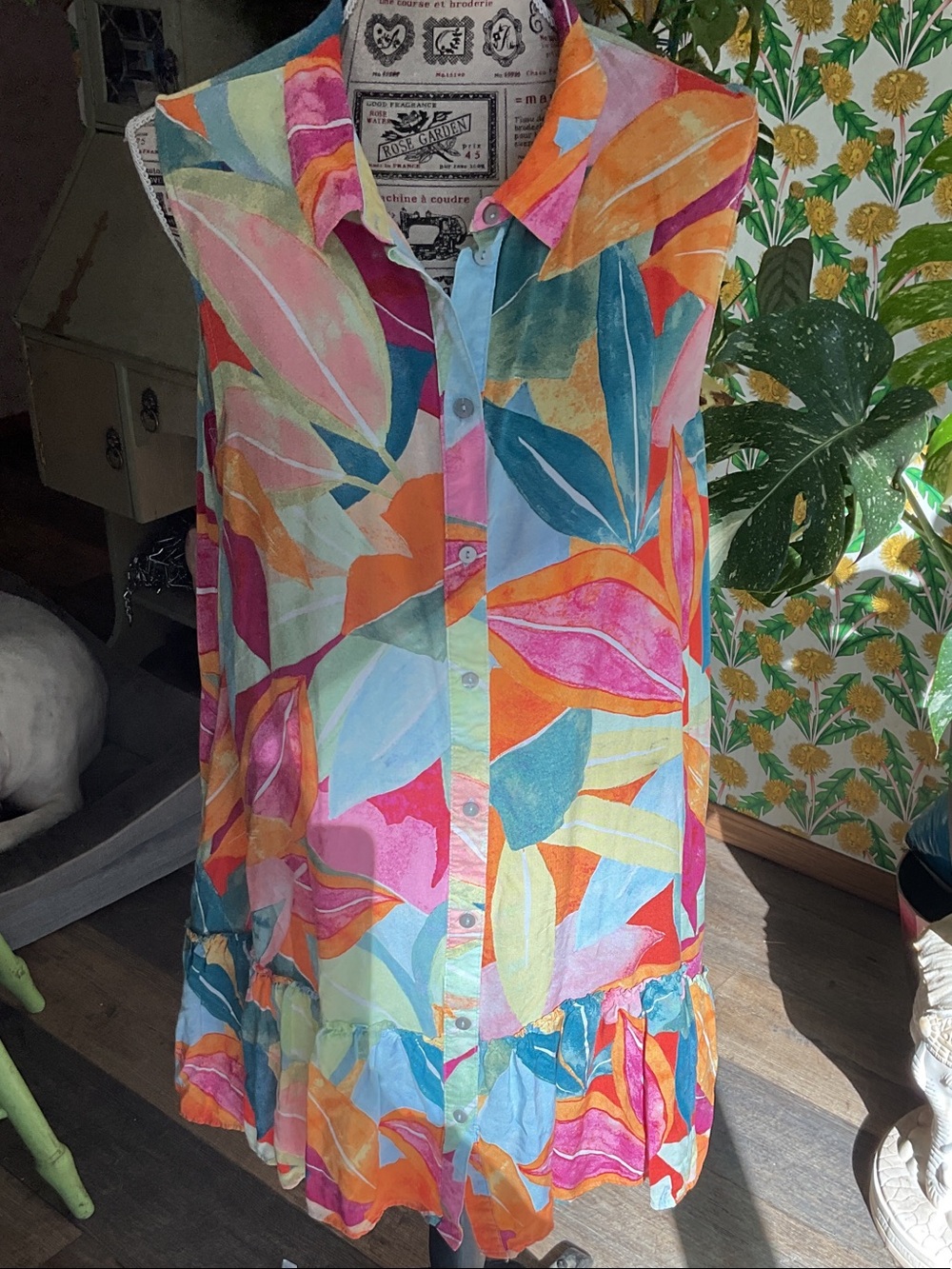 Time and Tru Multicolor Tropical Print Sleeveless Midi Dress